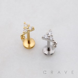 MULTI CZ TRIANGLE PYRAMID DANGLE SPIKE CONE THREADLESS (PUSH IN) 316L SURGICAL STEEL LABRET SET